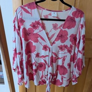 By Together Pink Floral V-Neck Blouse